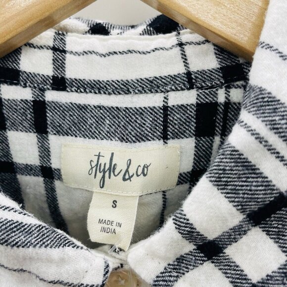 Style & Co Womens Size Small Cotton Plaid Flannel Boyfriend Button Down Shirt - Picture 6 of 7